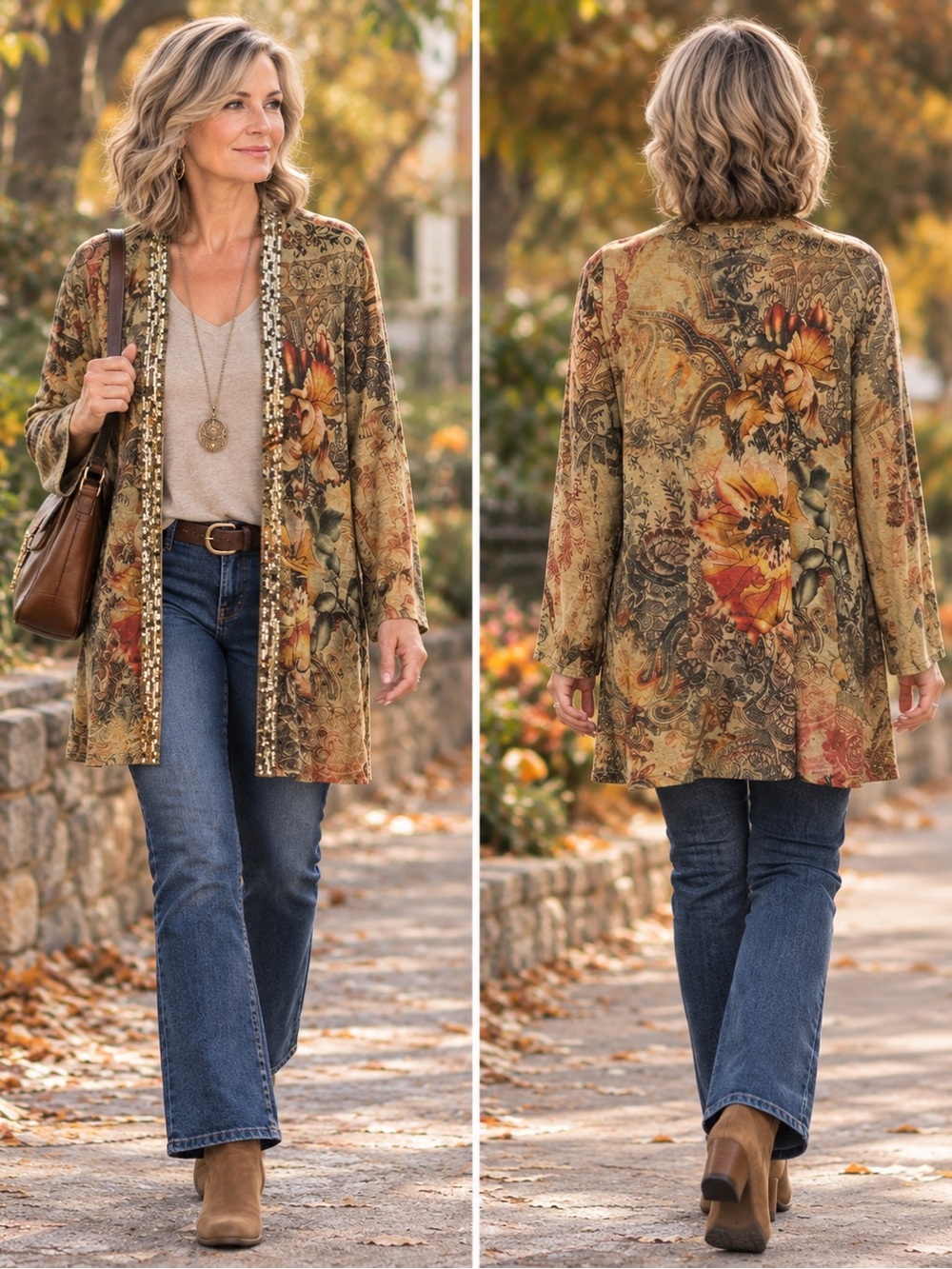 Stunning Catherines Paisley Longline Tunic Sweater in Beige Multi Size 1X